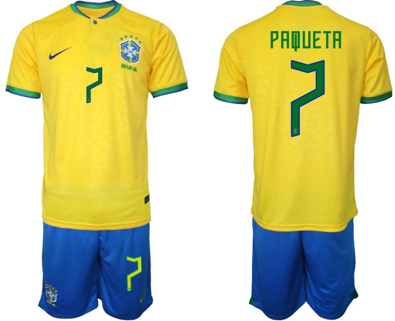Men 2022 World Cup National Team Brazil home yellow #7 Soccer Jerseys